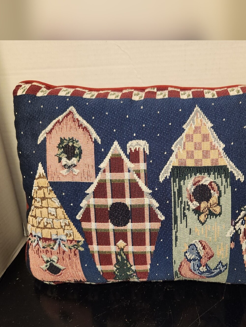 Tapestry Christmas Throw Pillow Holiday Decorative Pillow Bird Houses